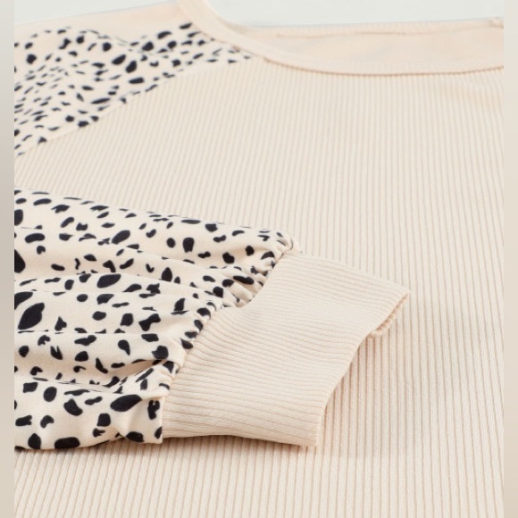 *Last One* Plus Size Cream Ribbed Top w/ Leopard Print Balloon Sleeves, 2X - Picture 6 of 14